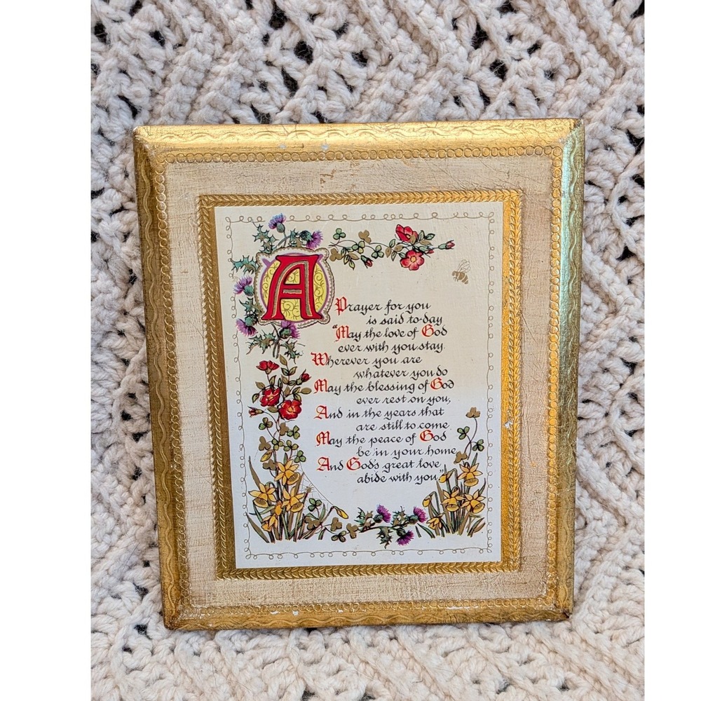 Vintage Made in Italy Wood Plaque A Prayer For You Gold Gilt Religious Wall Art